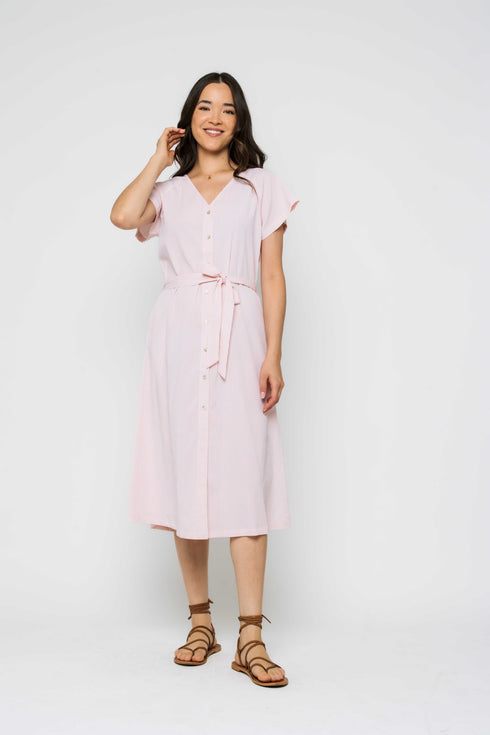 Melanie-Button Front Midi Dress